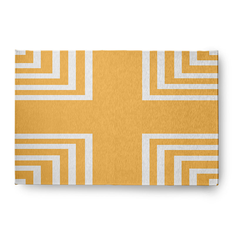 Tapis géométrique en chenille tissé à la machine en jaune / blanc, Rectangle 4 pi x 6 pi