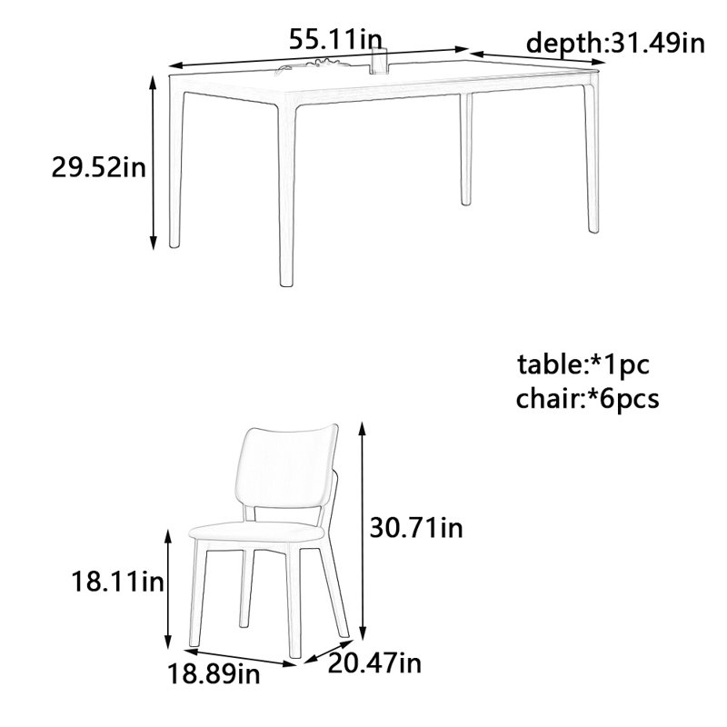 Ensemble de table de salle à manger et de chaises noir Simple Rock Plate, H 29,52 po x L 55,11 po x l 31,49 po
