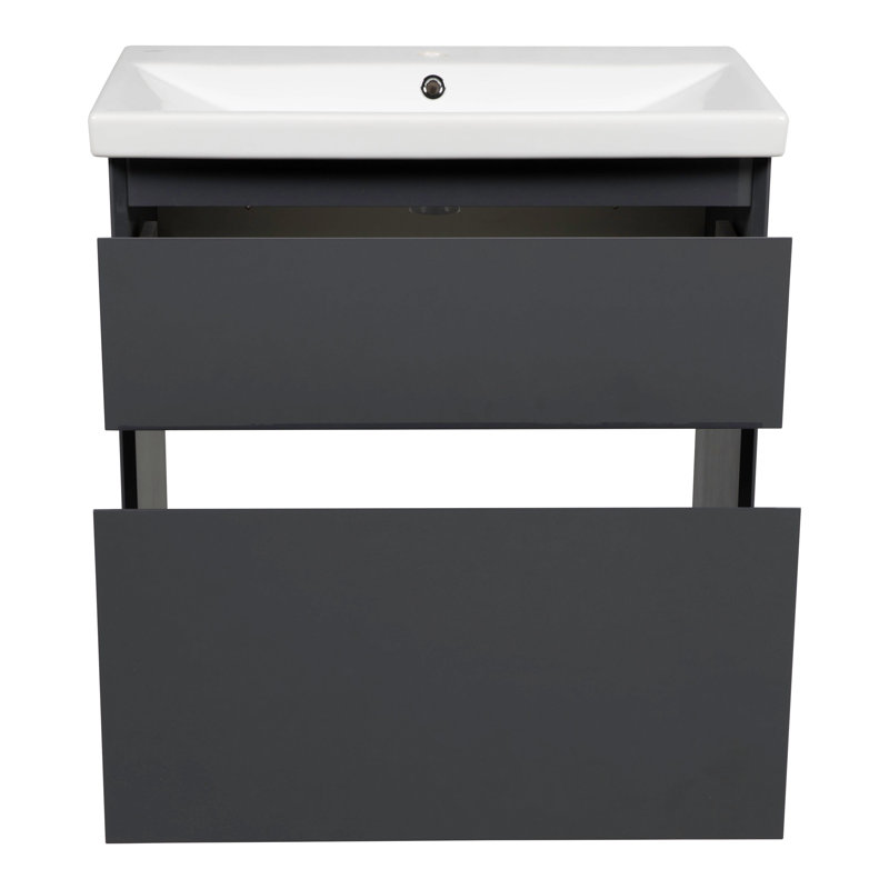 Jenisa 27.76'' Single Bathroom Vanity with Ceramic Top with Mirror, Graphite Gloss