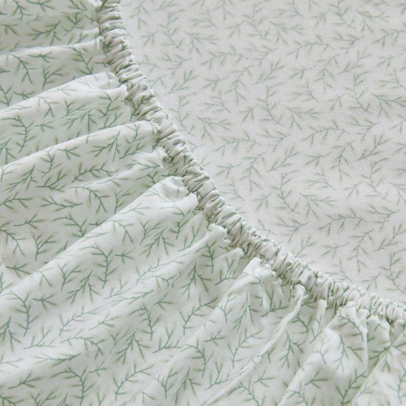 Martha Stewart Leaves Cotton Percale Green Sheet Set, Full Sheet Set with 2 Pillowcases, Green Leaves