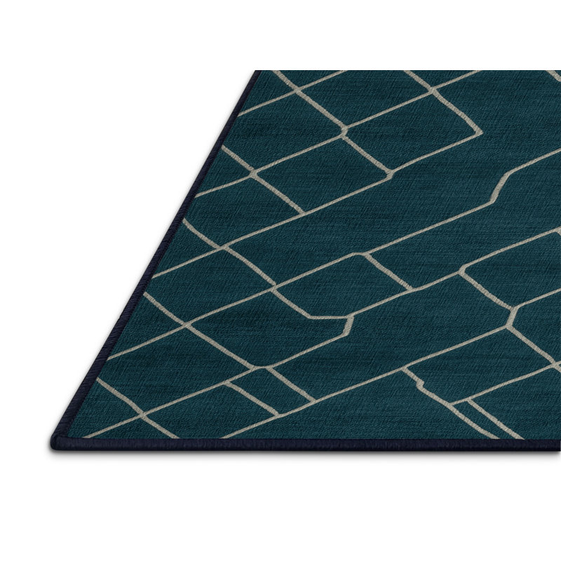 Tapis bleu en treillis lavable à la machine, Rectangulaire 2 pi x 3 pi