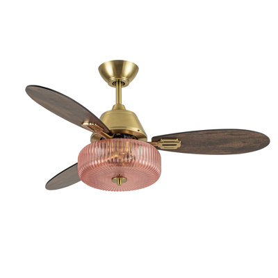 42"W Eliora LED Indoor Ribbed Glass Globe Ceiling Fan With Remote Control - House of Hampton®