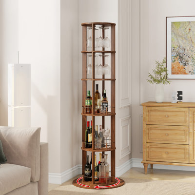 Vintner 73" Tall Freestanding Round Rotating Wine Rack with 3-Tier Shelf