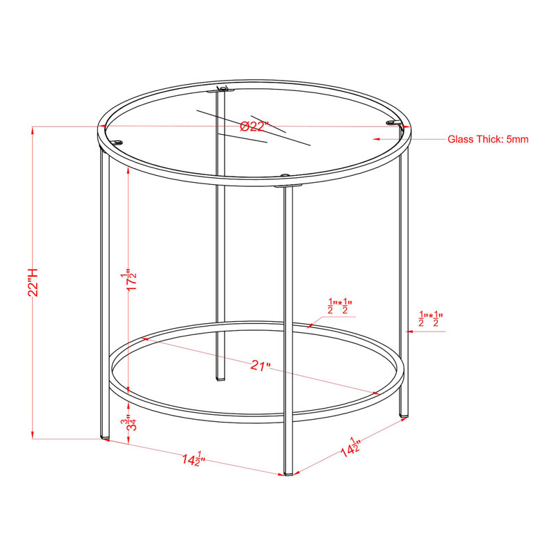 Silverlock Glass Top End Table, Red