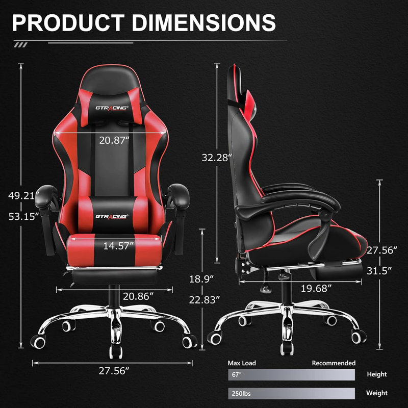 Gaming Chair, Computer Chair with Footrest and Lumbar Support, Height Adjustable Gaming Chair with 360°-Swivel Seat and Headrest