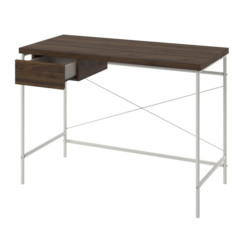 Walnut and Gray MDF Writing Desk with Metal Base