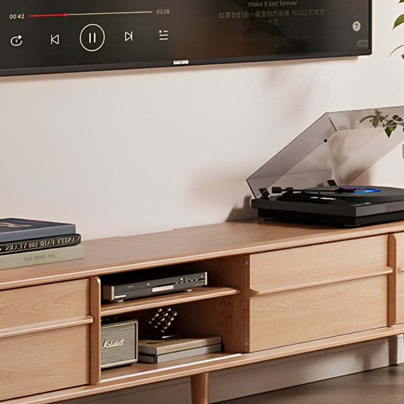 Meuble télé moderne et rétro, H 17,71 po x L 13,77 po x l 70,86 po, Bois naturel