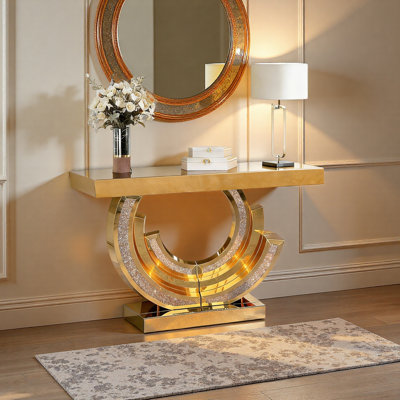 Nouvelle conception de la table d'entrée en miroir à miroir en diamant écrasé avec incrustation de losanges longue table d'appoint en verre pour la décoration intérieure
