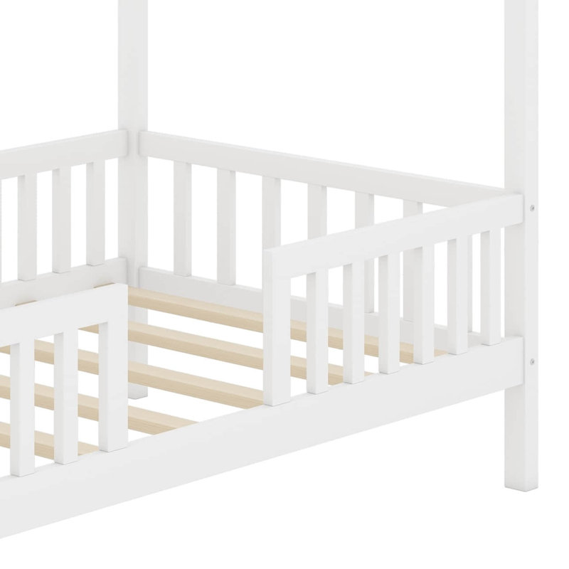 Lit simple en bois avec clôture, Blanc