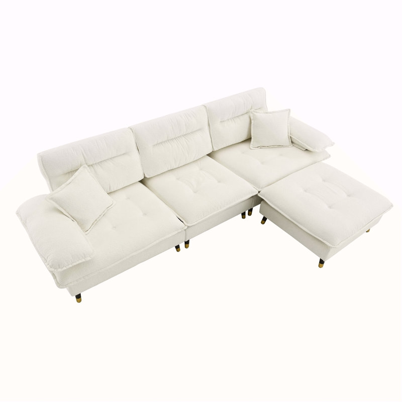 Canapé modulaire en L convertible avec coussins capitonnés, repose-pieds mobile et pieds réglables pour les espaces de vie modernes