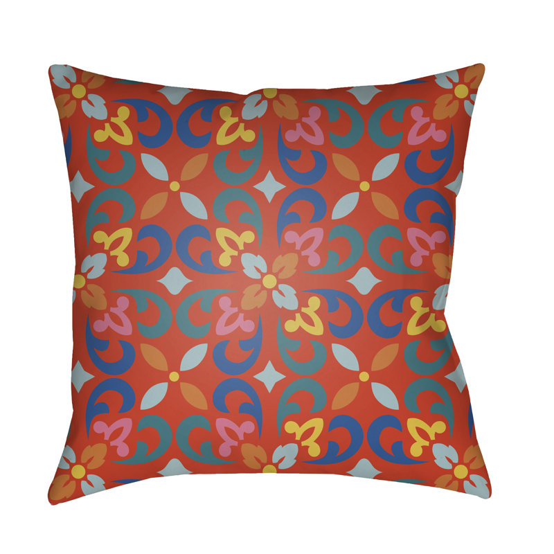 Floral Outdoor Throw Pillow, Red, 18" H x 18" W x 3" D