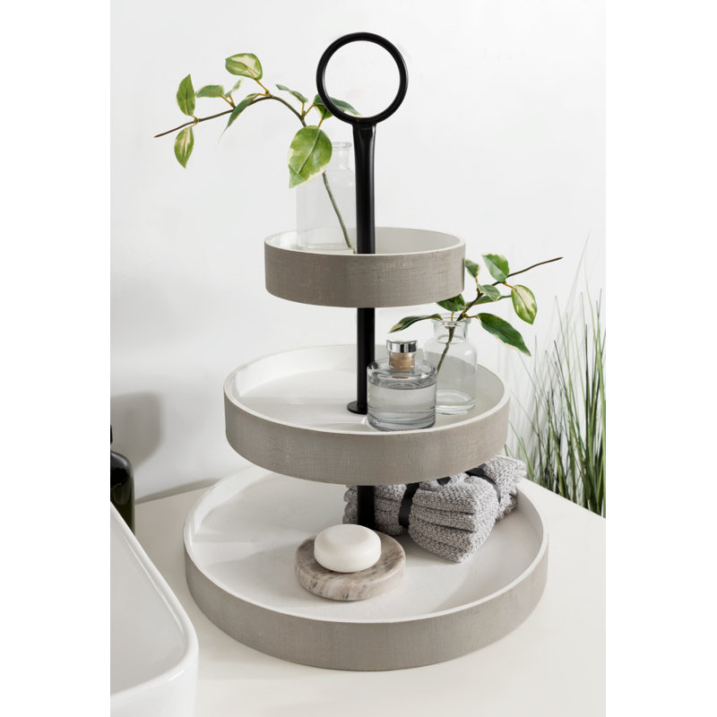 Wood Tiered Stand, Gray/White