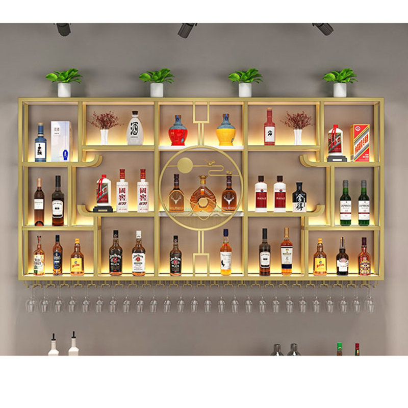 Support à vin mural moderne simple, Doré, H 47,2 po x l 86,6 po x P 7,8 po
