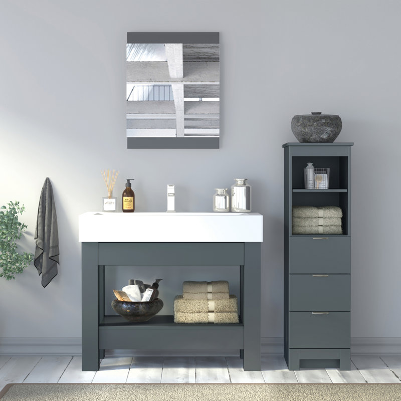 MagickWoods Elenis 14 W X 17 D X 49H Graphite Grey Linen Cabinet, Graphite Grey