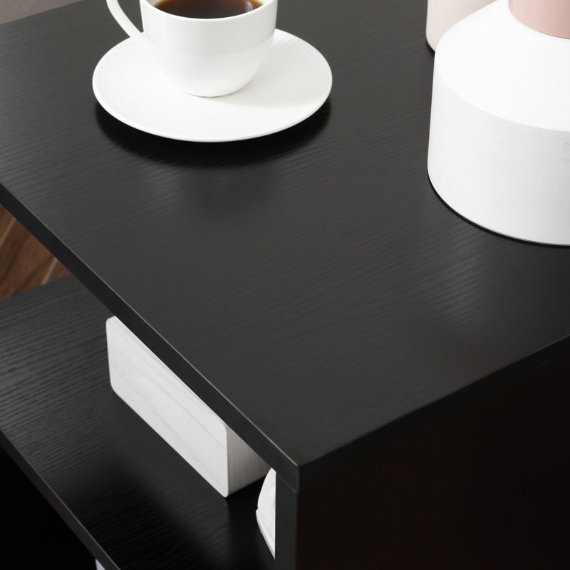Table moderne noire de 20 po avec tablette de rangement, élégance en forme de S, poteau en acier, rangement latéral à durabilité accrue, design contemporain, stabilité renforcée
