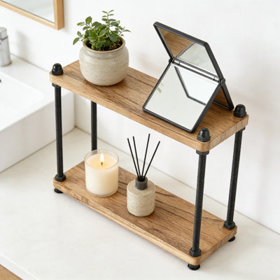 Tablette de rangement en bois à 2 niveaux pour meuble-lavabo, cuisine, café et bureau, rangement compact pour les soins de la peau, le maquillage et les articles essentiels