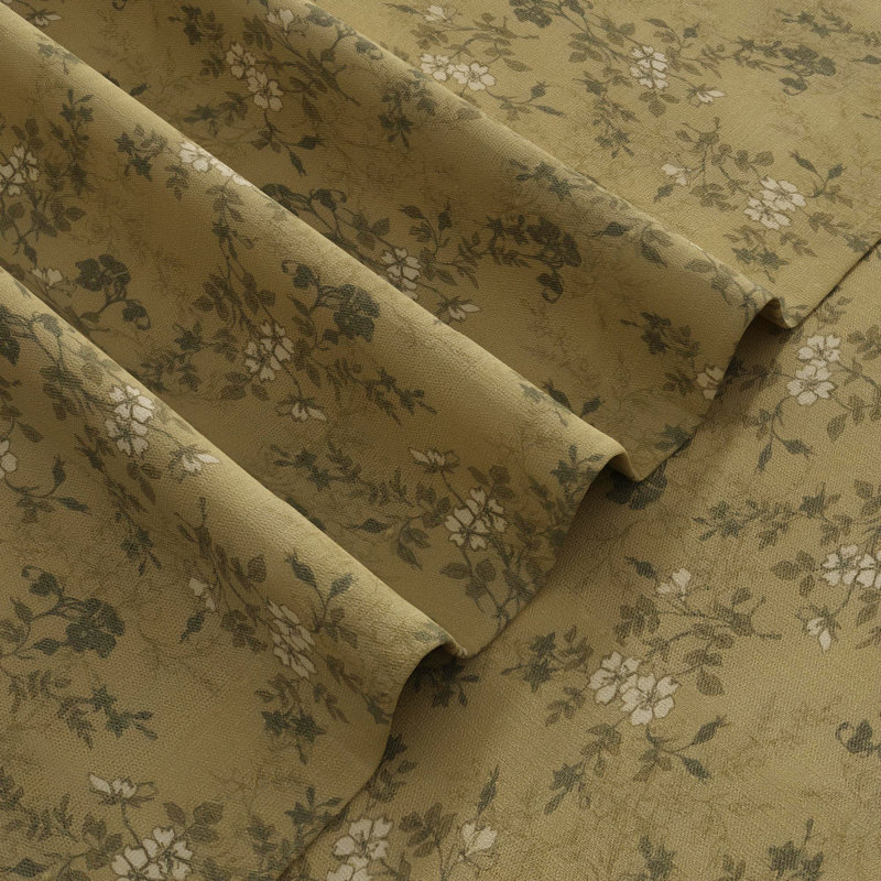 TWOPAGES Unlined Floral Curtain Printed Faux Linen Pinch Pleat Curtain, Copper, 26" W x 108" L