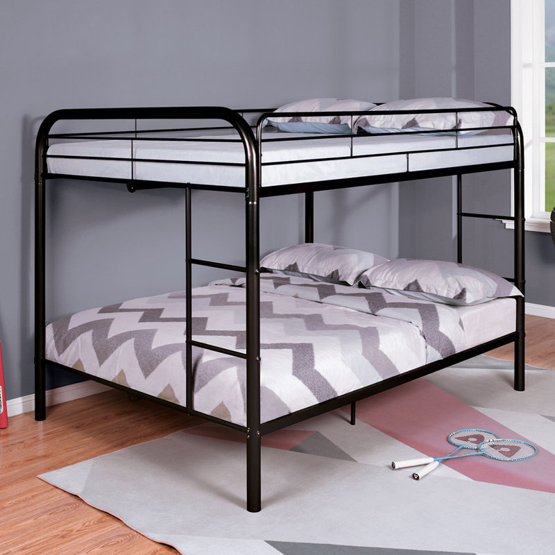 Lit superposé double en métal de style contemporain avec échelle en angle, Noir