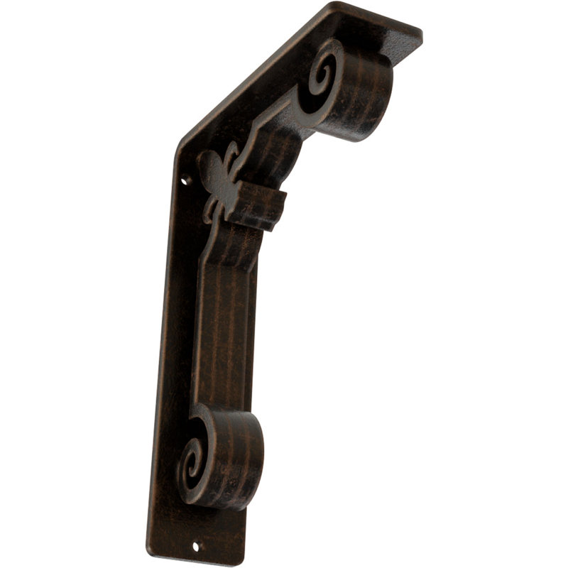 Support en fer forgé Fleur De Lis, Bronze vieilli, H 8 po x l 2 po x P 5,5 po