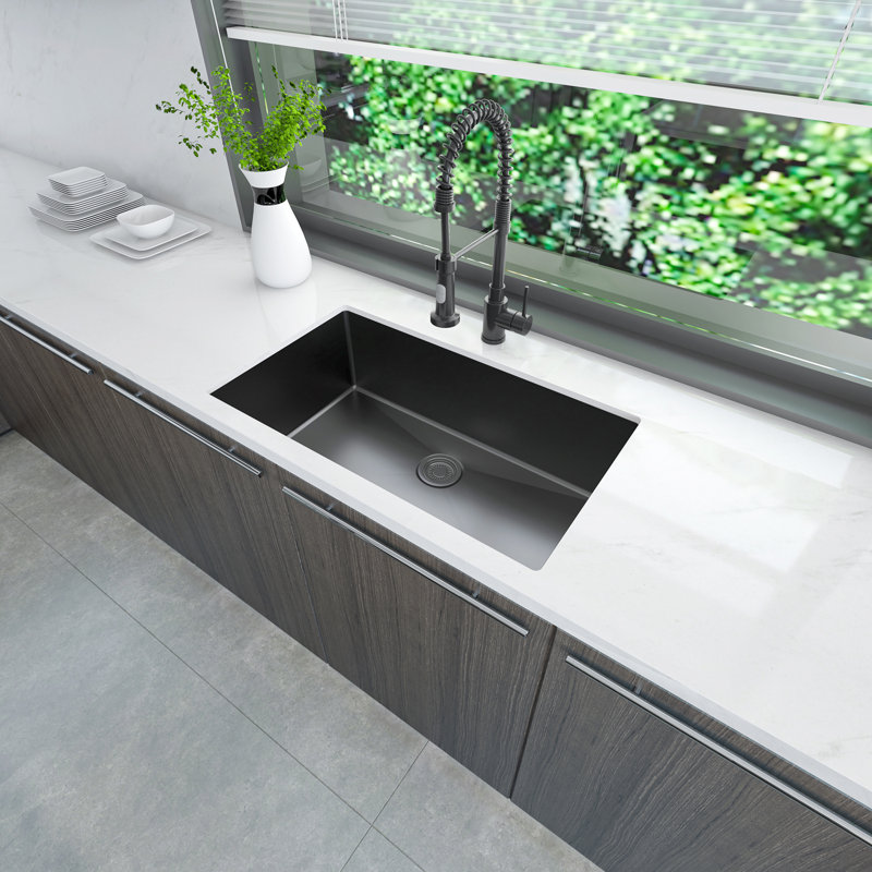 Sinber 32" x 19" Undermount Single Bowl Kitchen Sink with 18 Gauge 304 Stainless Steel Black Finish, 18-Gauge