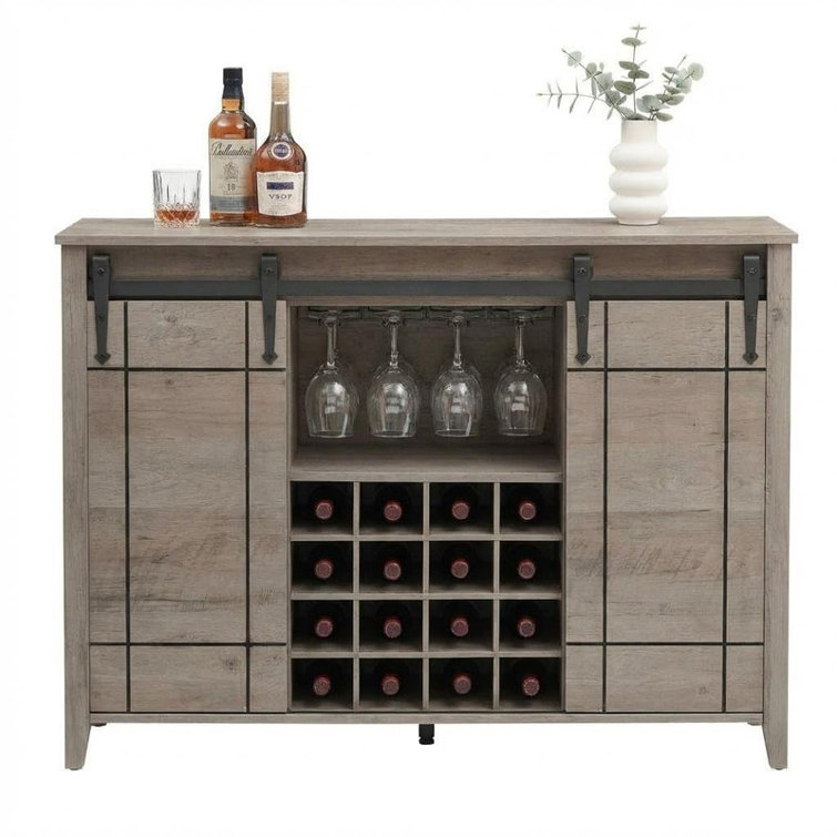 47" Fluted Wine Bar Cabinet with Glass Holder and Adjustable Shelves