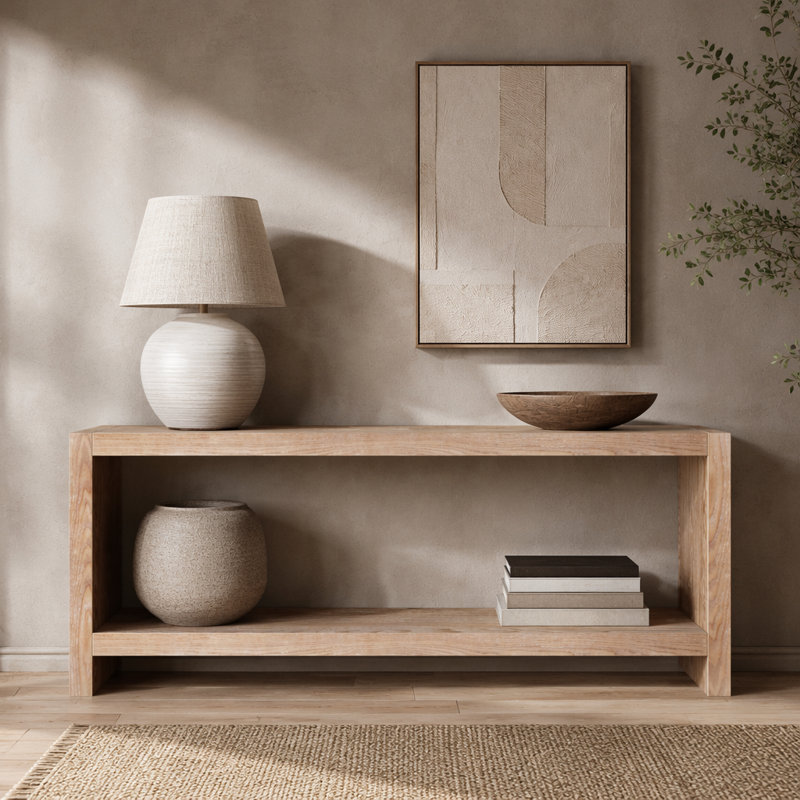 Console Farmhouse avec rangement à 2 niveaux et finition rétro, Naturel + rustique, Naturel + rustique, Naturel + rustique