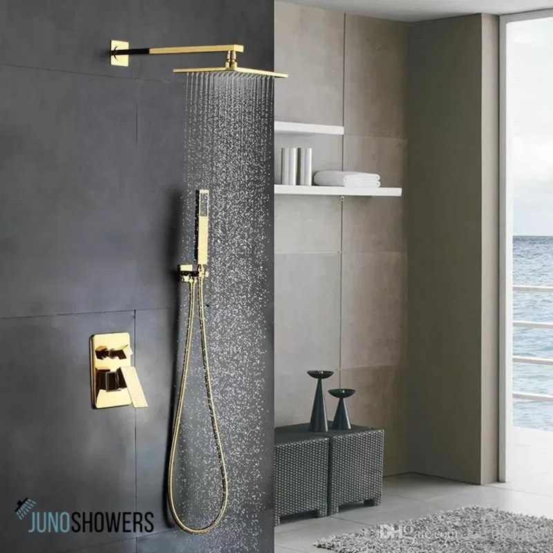 Ensemble de pommes de douche murales or avec douchette et mélangeur thermostatique