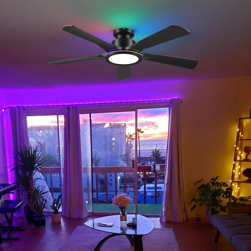 Ventilateur de plafond encastré 52 "avec lumière annulaire RVB, Noir
