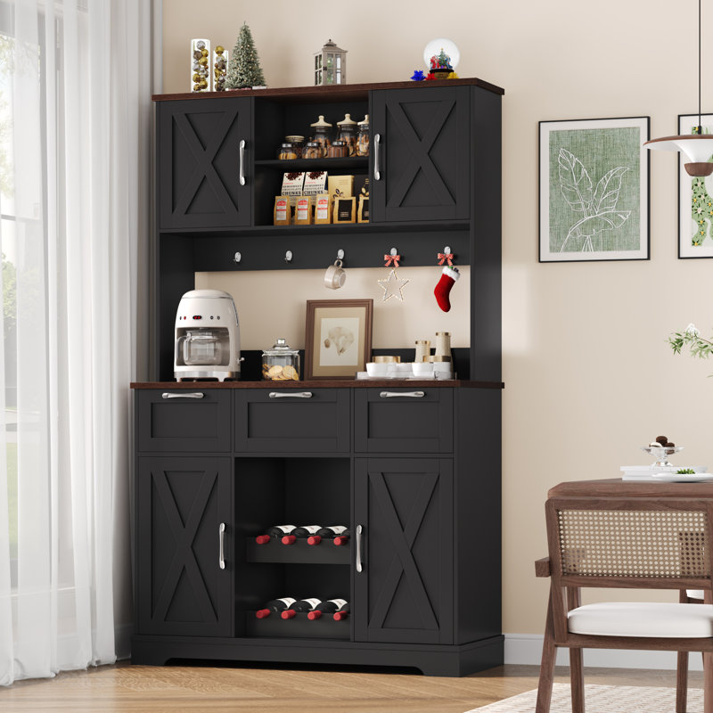 CLOSE-OUT Asharani 73"H Farmhouse Kitchen Pantry Cabinet, Black