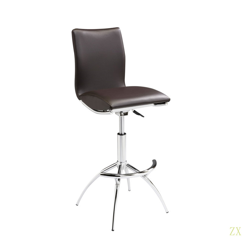 Tabouret de bar moderne en similicuir / hauteur réglable chrome, Marron foncé