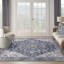 Polyester floral lavable à la machine / coton ivoire / bleu marine-100095072