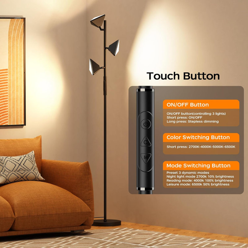 Makenzlee 68'' Black LED Floor Lamp Standing Lamp with Remote & Touch Control, Black