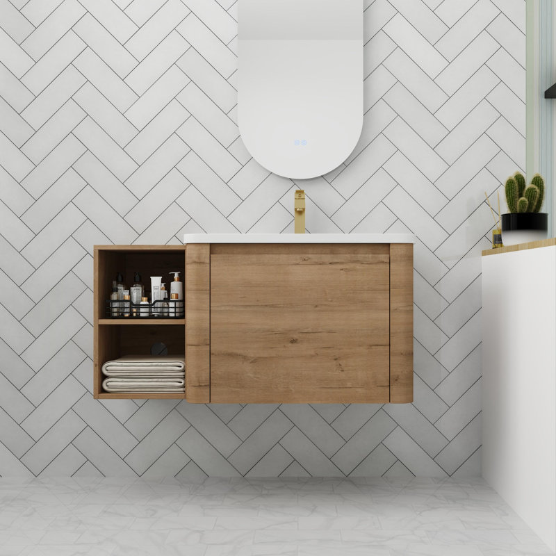 Meuble-lavabo 40 po avec lavabo en céramique, 40", Imitation chêne