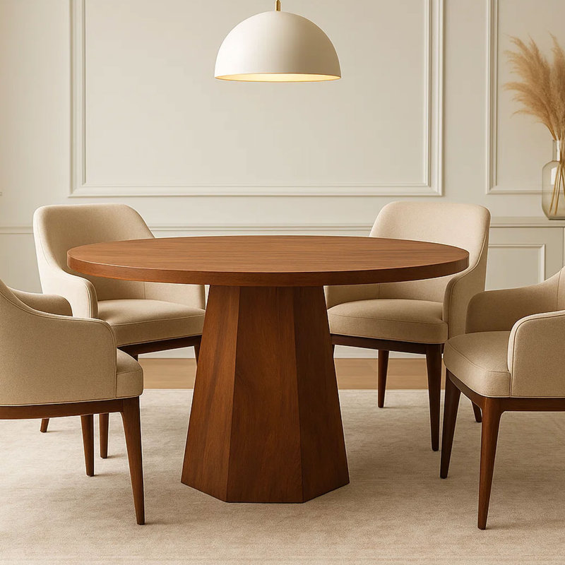Koi 42"  Round Dining Table in Handmade Ambre Brown Mango Wood with Pedestal Base