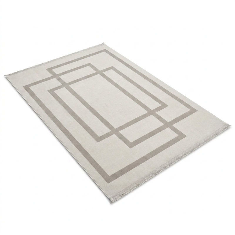 Tapis géométrique moderne crème et gris (2,6 pi x 4,9 pi)