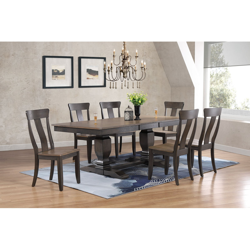 7-Piece Solid Wood Rectangle Extendable Dining Set In Gray With Gear Driven 18" Takeout Leaf (seats 4-6 people), Gray/Black/