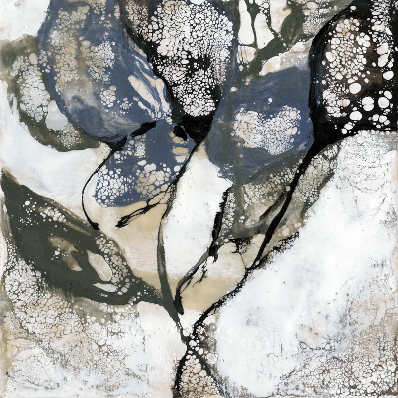 "Crackled Stems II", peinture sur toile tendue, H 12 po x l 12 po