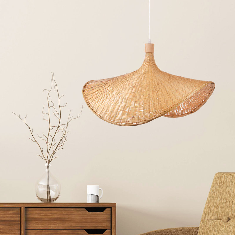Ailina 1 - Light Geometric Handmade Bamboo Pendant, 9.84" H x 15.74" W x 15.74" D