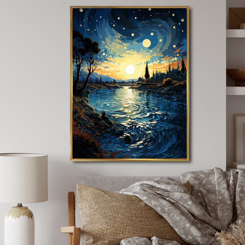 «Sandara The Starry Night Over The Rhone IV», reproduction sur toile, H 32 po x l 24 po x P 1 po, Cadre flottant doré