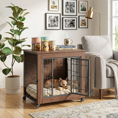 Table de bout pour chien avec cage 27,2 "sur roulettes, 2 portes