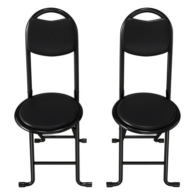 2pcs Compact Folding Seats With Back, Cushioned For Optimal Comfort, Suitable Different Tables - Portable And Lightweight, Steel Frame, X Legs Balance, Footrest Crossbar, Easy To Clean, Flat Fold