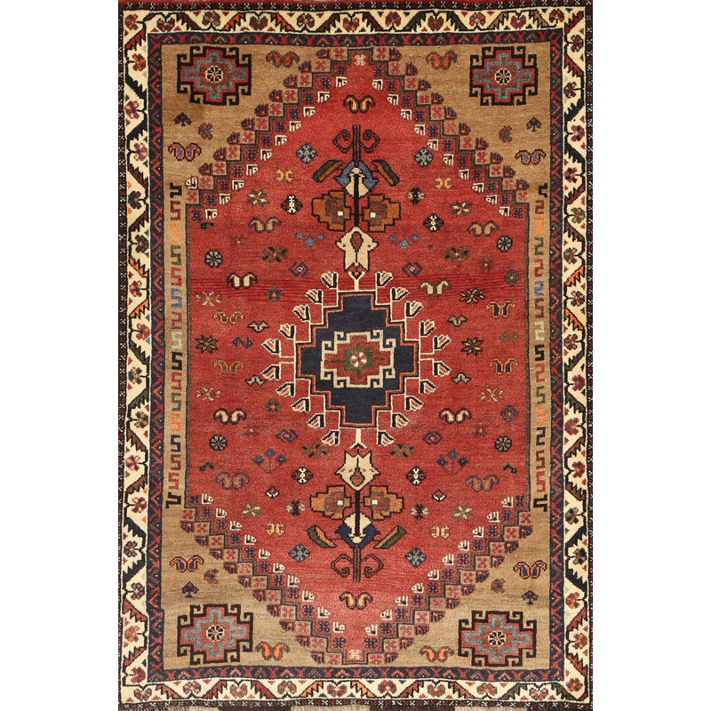 Tapis traditionnel rouge / beige / noir, Rectangle 2 pi x 3 pi
