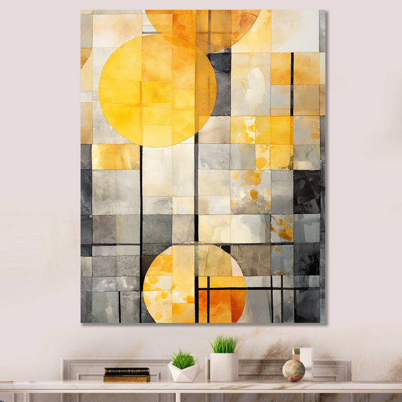 Panneau solaire jaune, collage de lumière du soleil I - Collages abstraits, art mural, Toile tendue, H 32 po x l 24 po