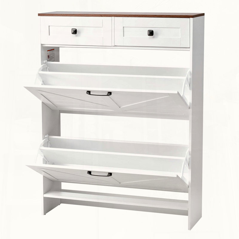 Farmhouse Shoe Cabinet with 2 Flip Drawers
