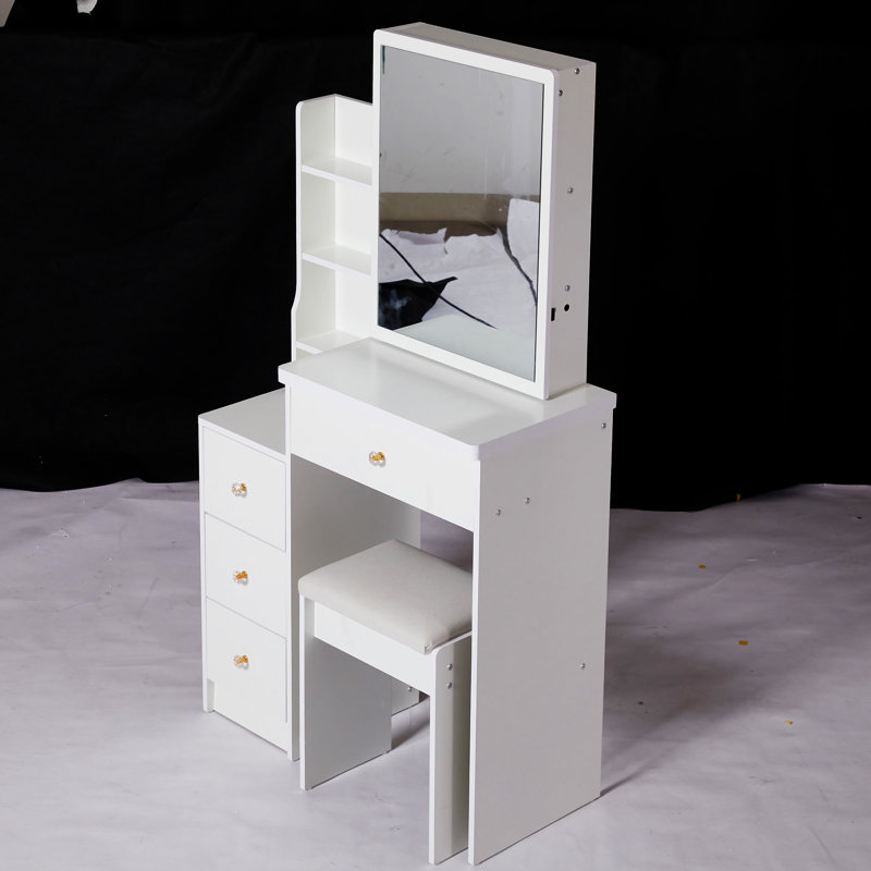 Petit meuble-lavabo 29,2 po avec tabouret de chevet et tabouret rembourré, Blanc