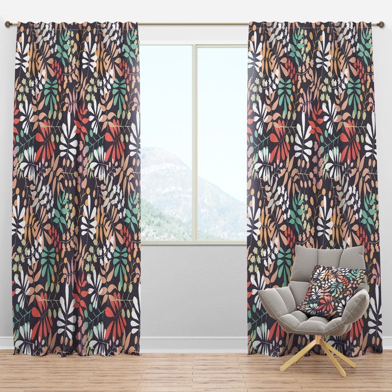 Panneau de rideau simple semi-diaphane avec passe-tringle Mid-Century Botanical II, l 52 po x L 95 po