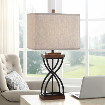 Bryshaun 1-Light Metal and Polyresin Table Lamp with Fabric Shade