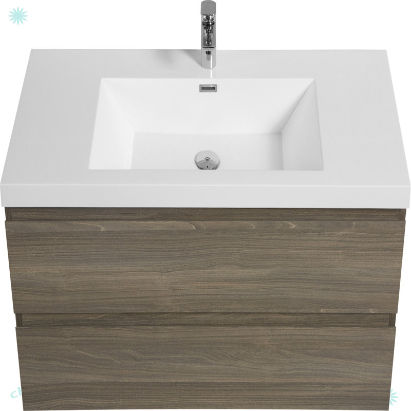 Meuble-lavabo flottant mural 42 po avec lavabo, Gris