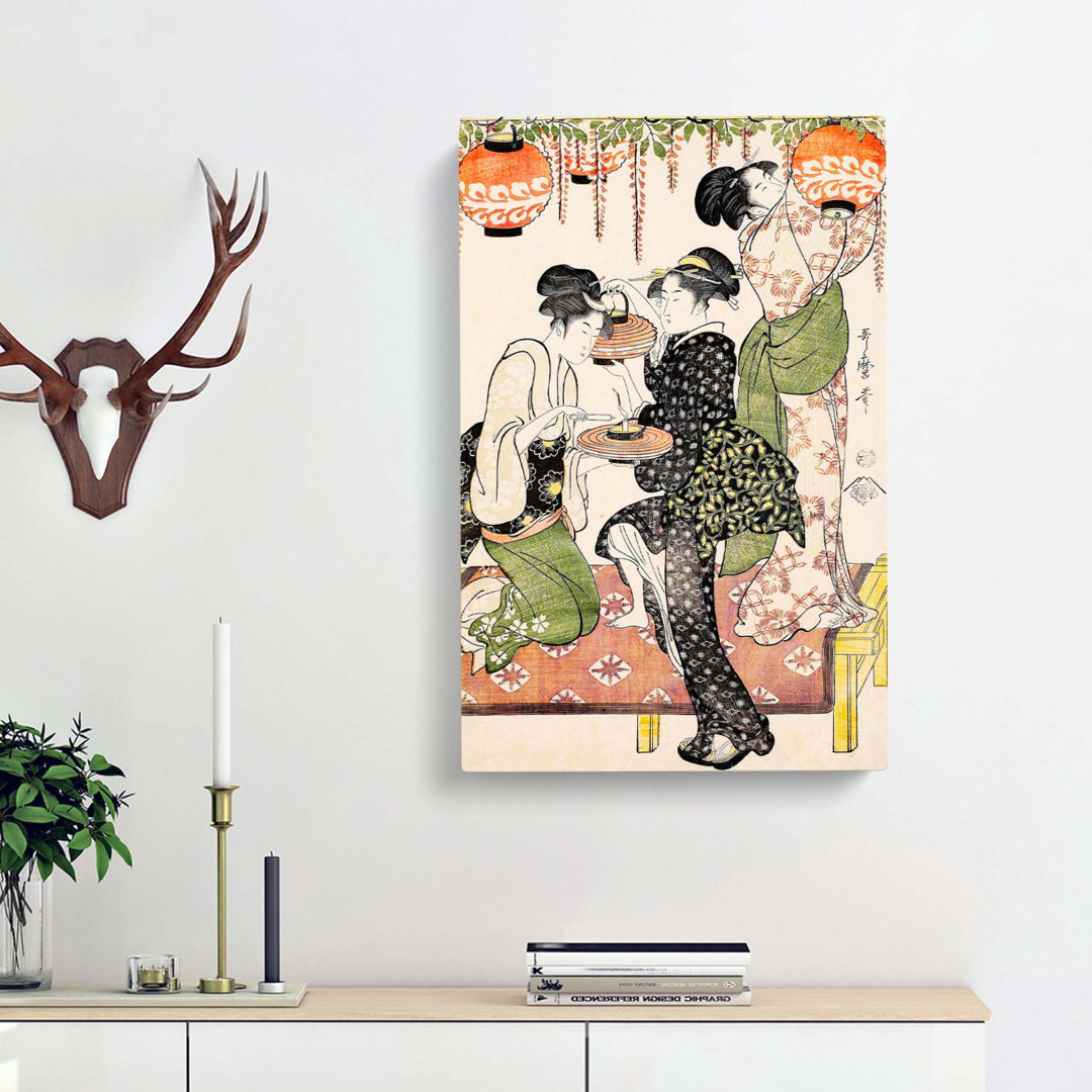 Ladies Under a Wisteria Tree by Kitagawa Utamaro - Wrapped Canvas Art - Wrapped Canvas