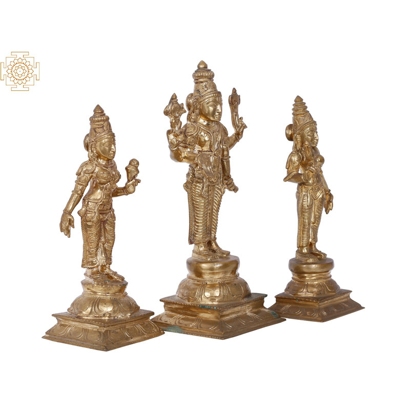 Ensemble de figurine 3 pièces seigneurs avec Sridevi et Bhudevi Madhuchista Vidhana